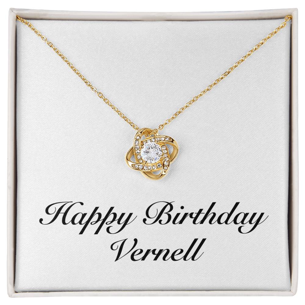Happy Birthday Vernell - 18K Yellow Gold Finish Love Knot Necklace
