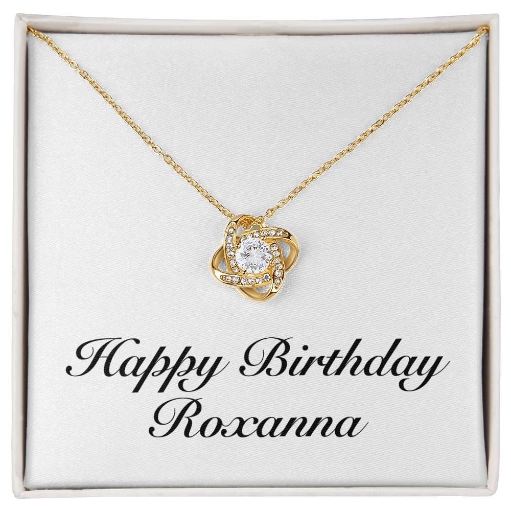 Happy Birthday Roxanna - 18K Yellow Gold Finish Love Knot Necklace