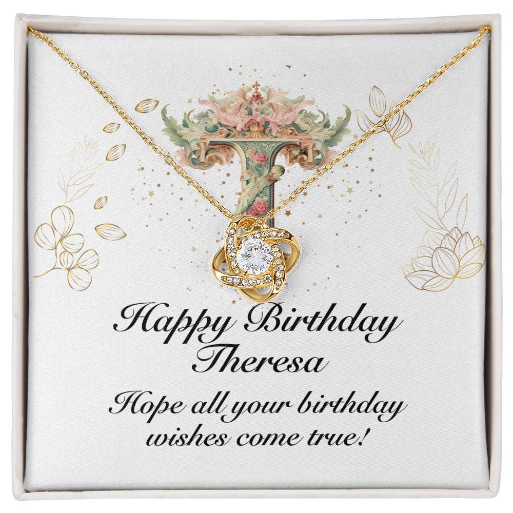 Happy Birthday Theresa v01 - 18K Yellow Gold Finish Love Knot Necklace