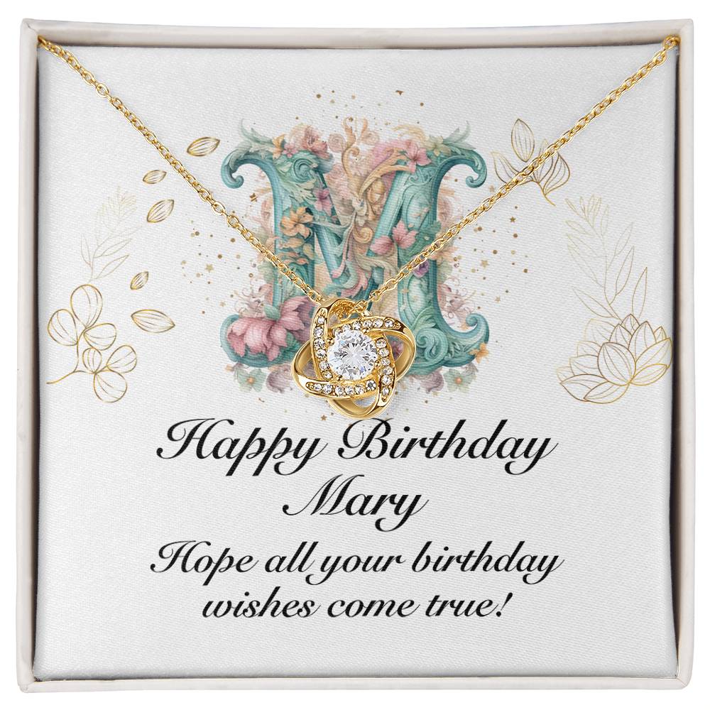 Happy Birthday Mary v01 - 18K Yellow Gold Finish Love Knot Necklace
