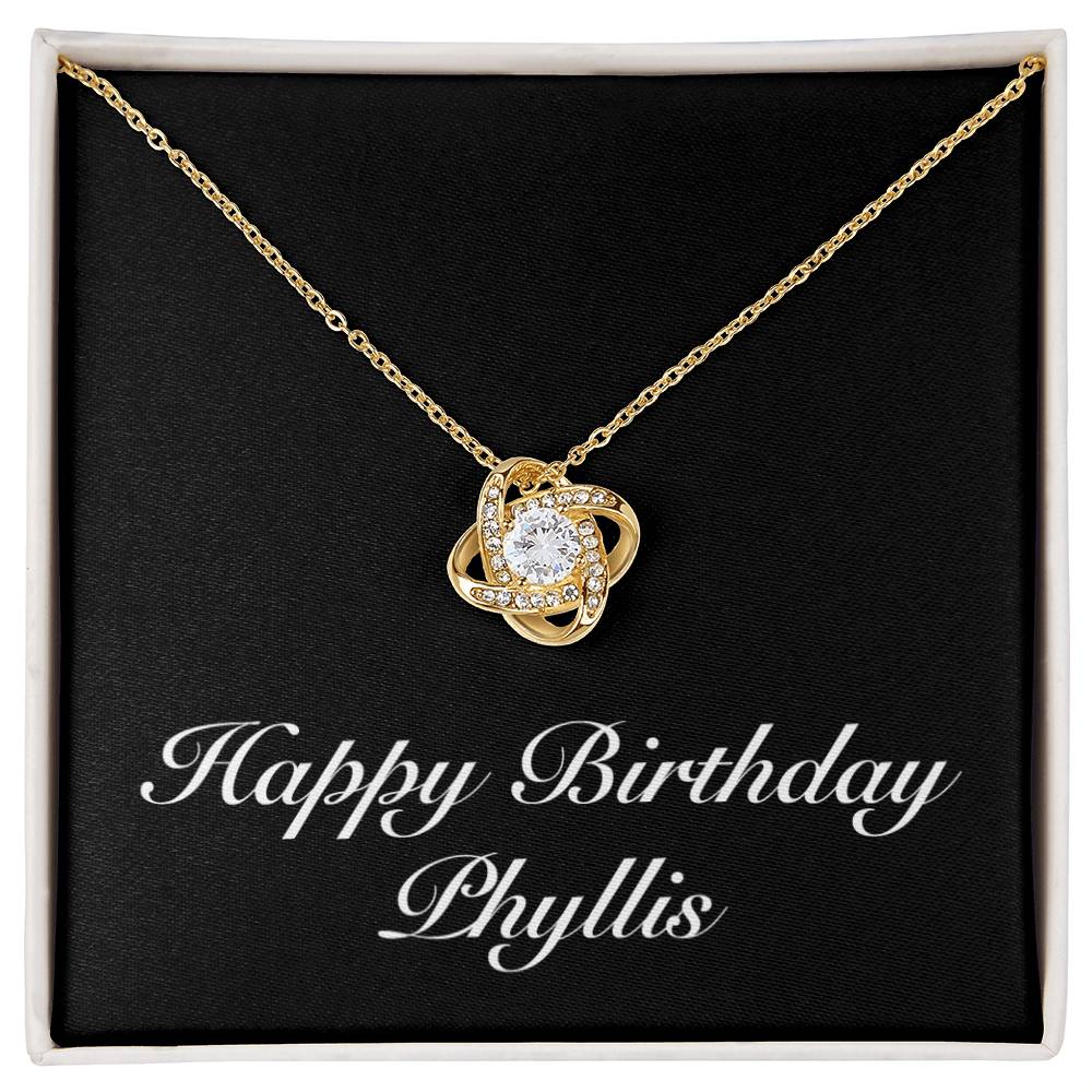 Happy Birthday Phyllis v2 - 18K Yellow Gold Finish Love Knot Necklace