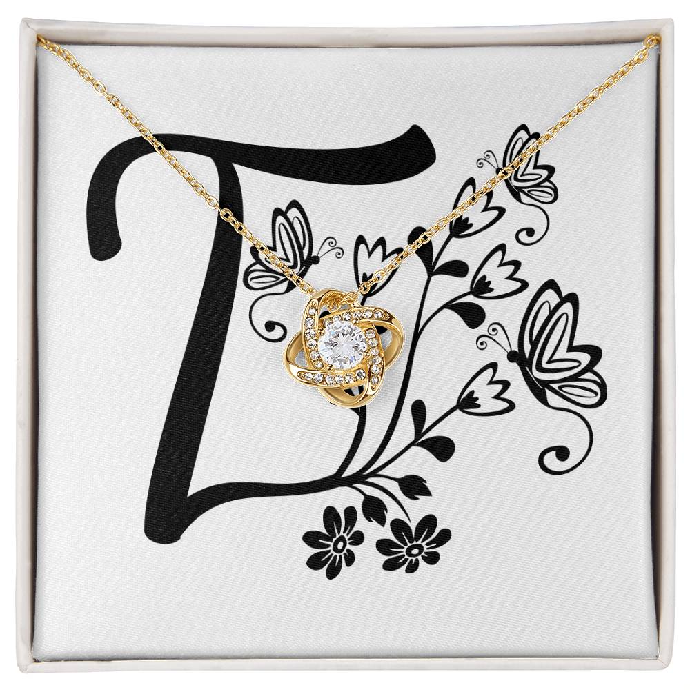 Botanical Monogram T - 18K Yellow Gold Finish Love Knot Necklace