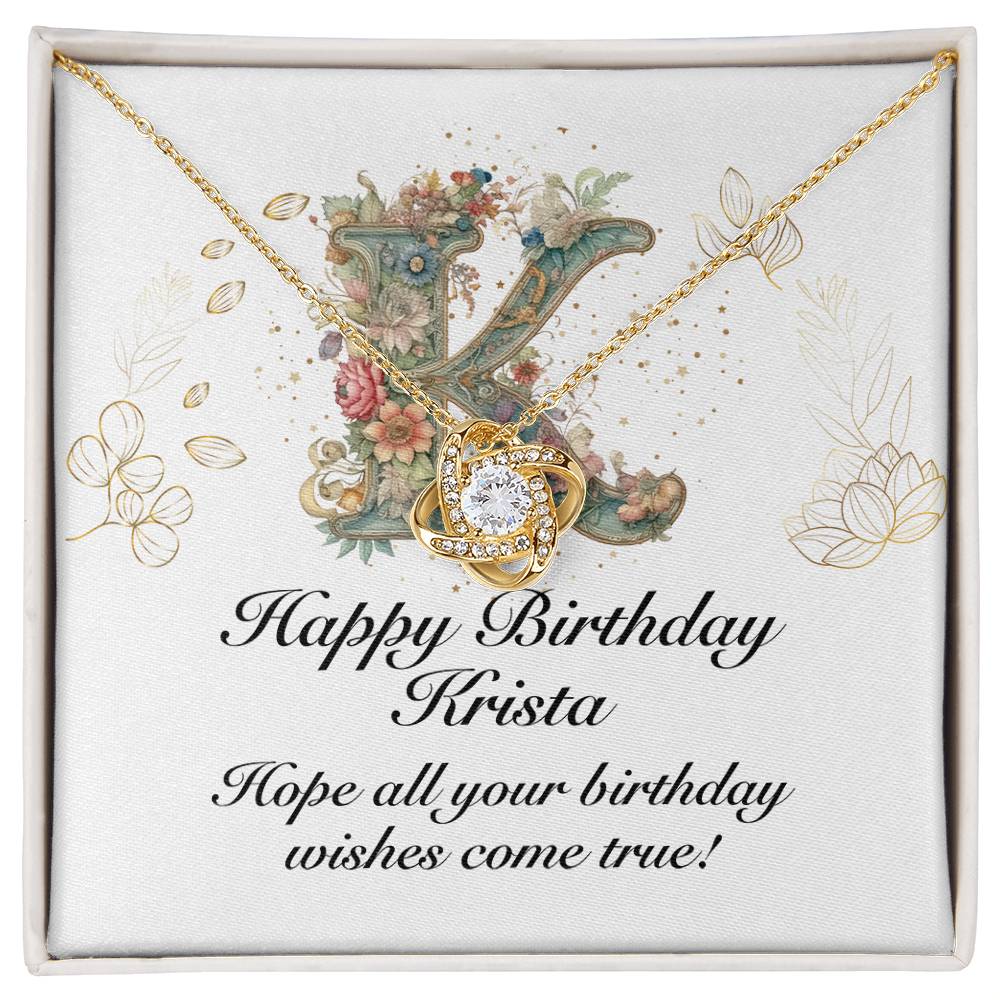 Happy Birthday Krista v01 - 18K Yellow Gold Finish Love Knot Necklace
