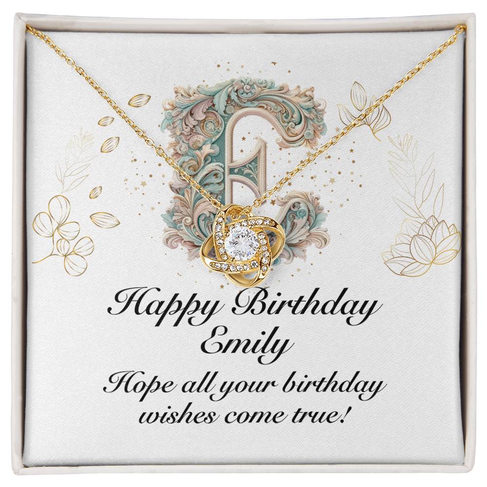 Happy Birthday Emily v01 - 18K Yellow Gold Finish Love Knot Necklace