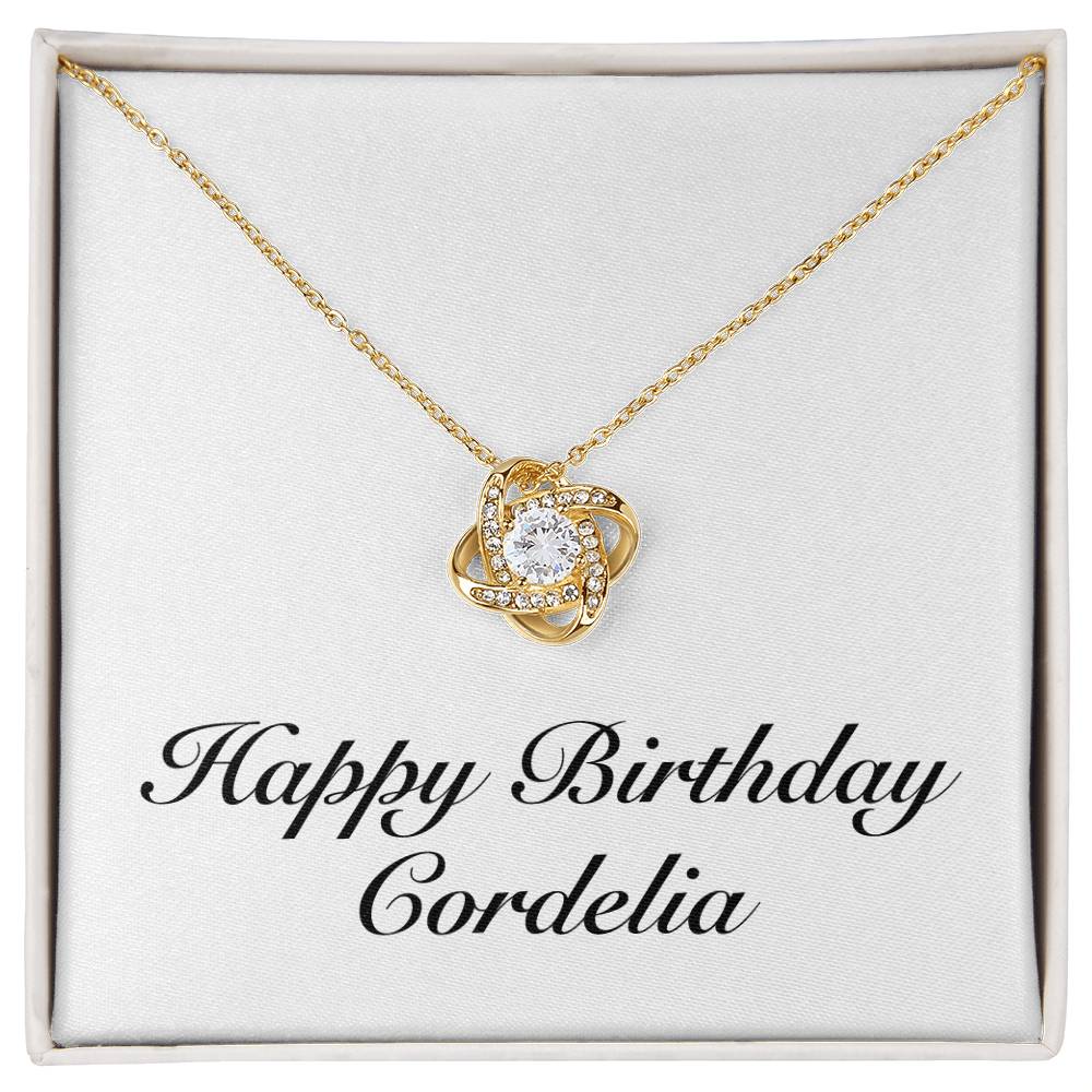 Happy Birthday Cordelia - 18K Yellow Gold Finish Love Knot Necklace