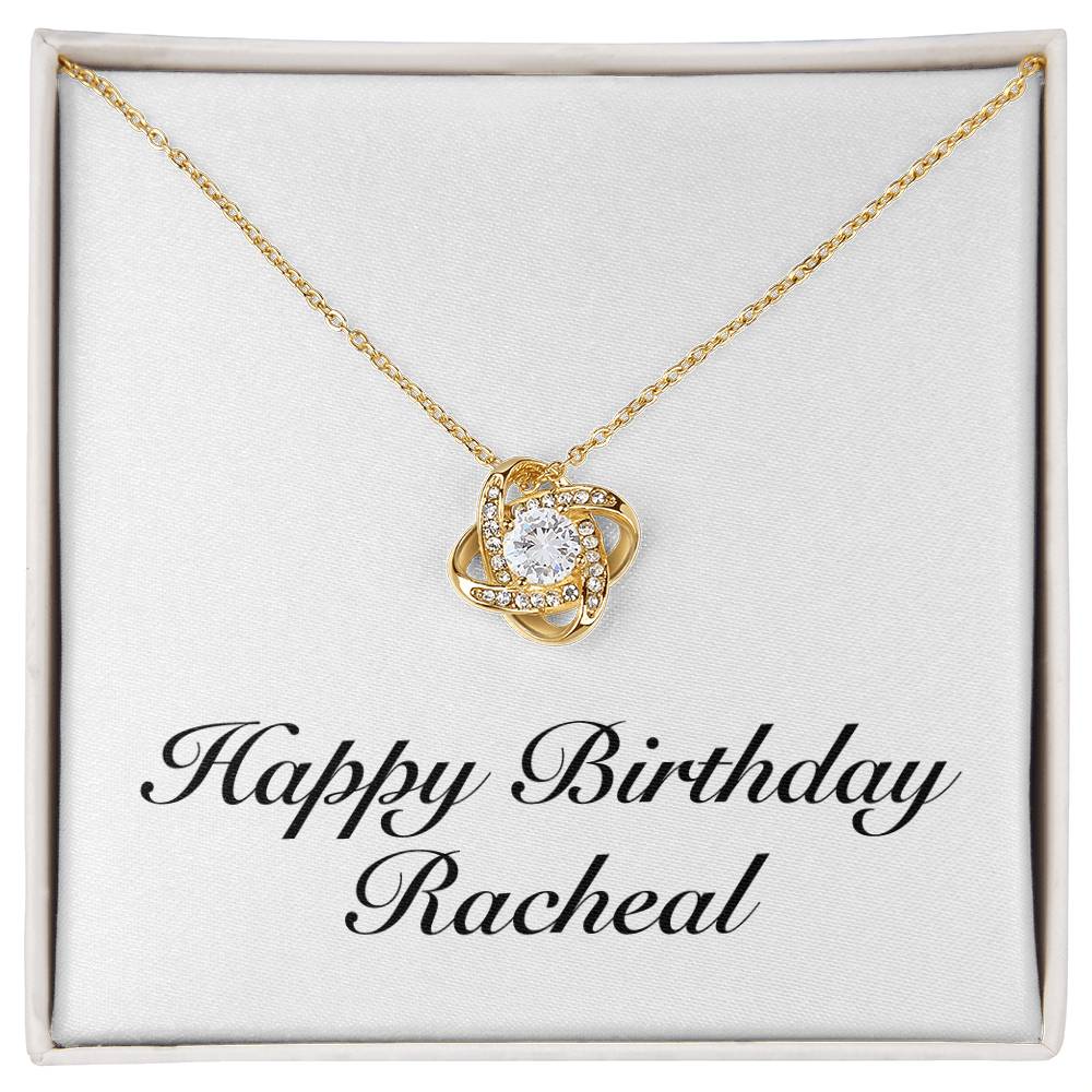 Happy Birthday Racheal - 18K Yellow Gold Finish Love Knot Necklace