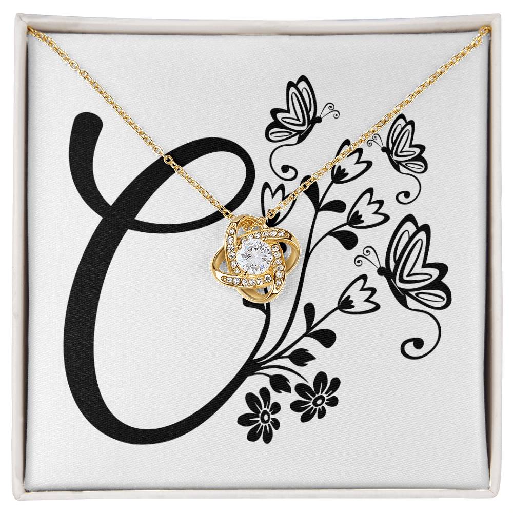 Botanical Monogram C - 18K Yellow Gold Finish Love Knot Necklace