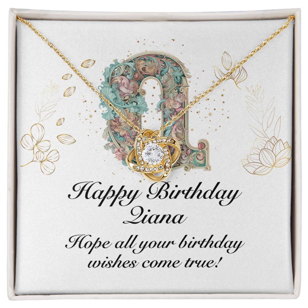 Happy Birthday Qiana v01 - 18K Yellow Gold Finish Love Knot Necklace