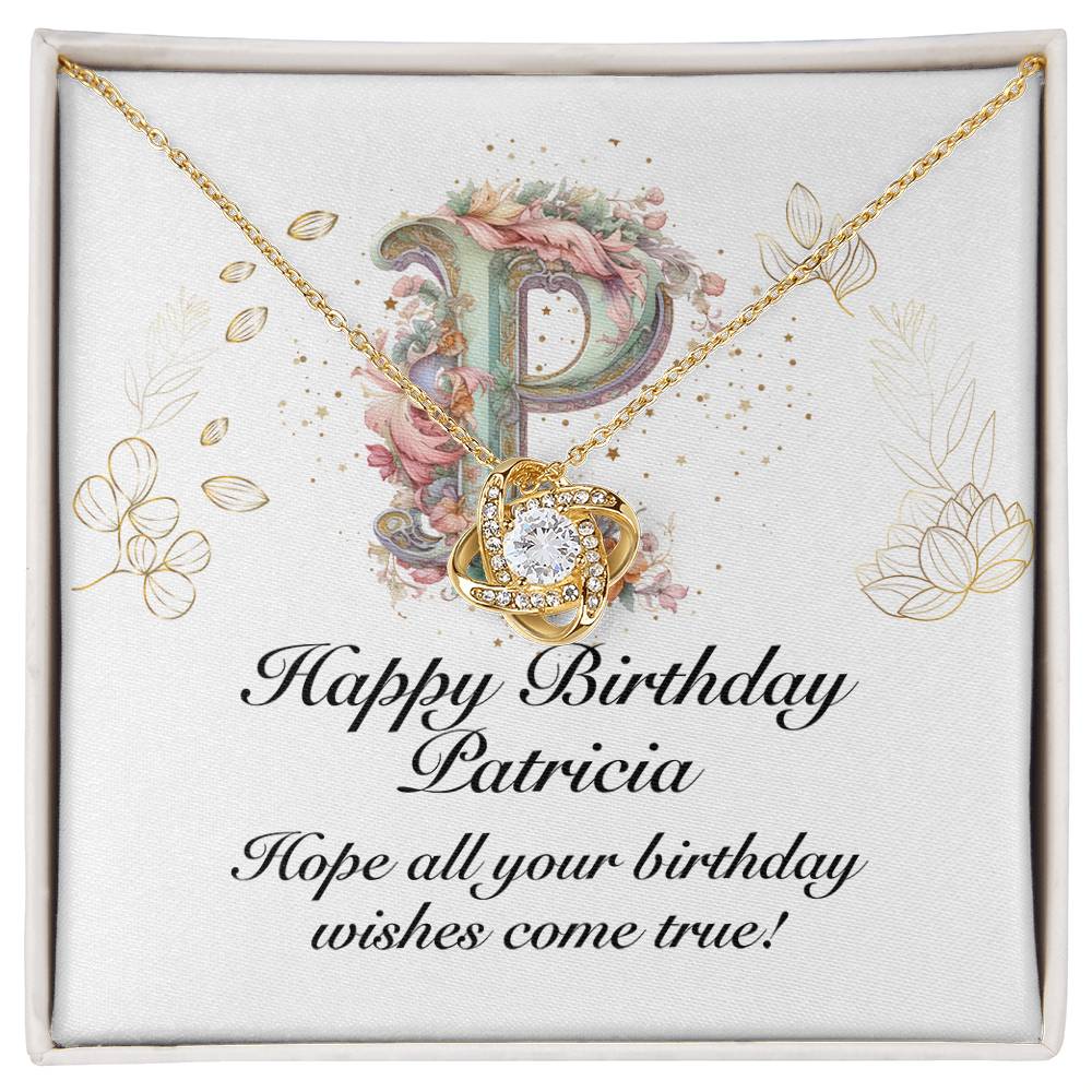 Happy Birthday Patricia v01 - 18K Yellow Gold Finish Love Knot Necklace