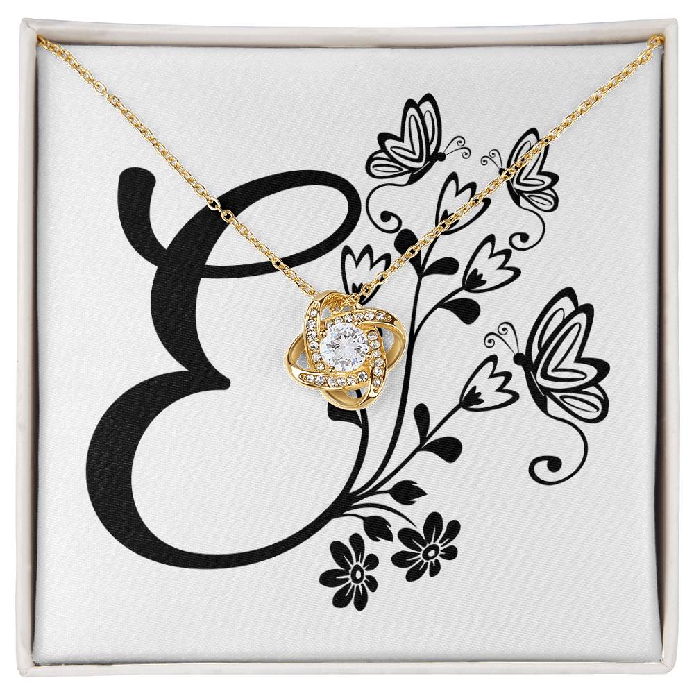 Botanical Monogram E - 18K Yellow Gold Finish Love Knot Necklace