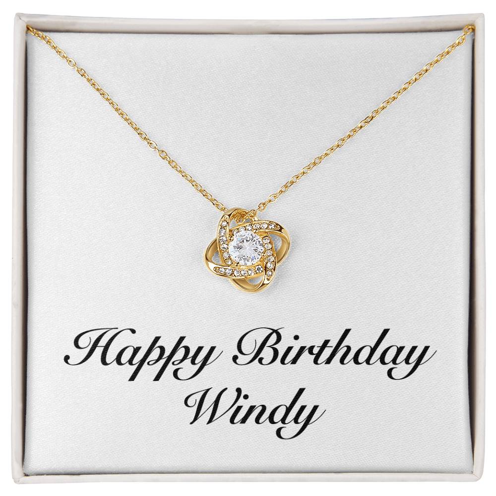 Happy Birthday Windy - 18K Yellow Gold Finish Love Knot Necklace