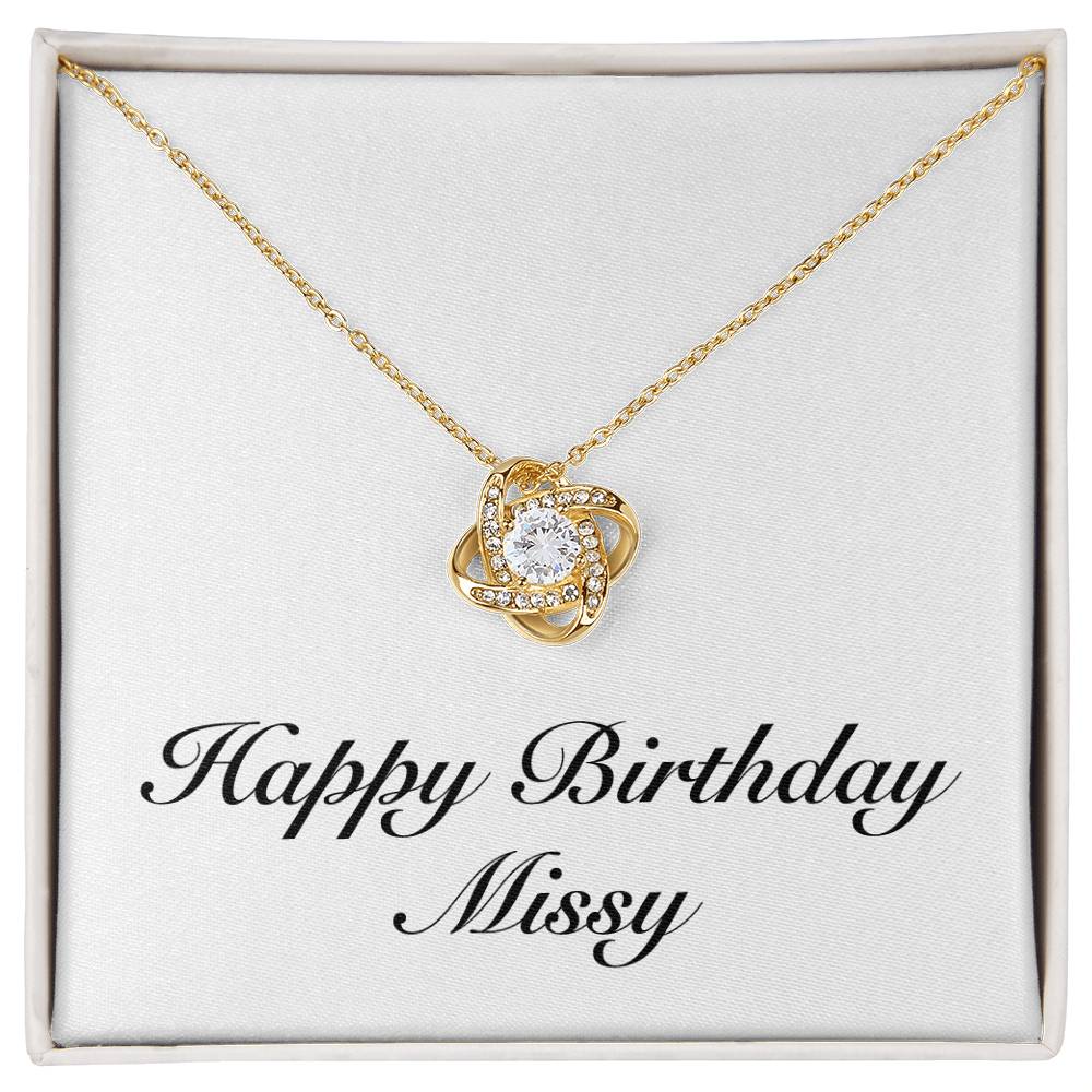 Happy Birthday Missy - 18K Yellow Gold Finish Love Knot Necklace