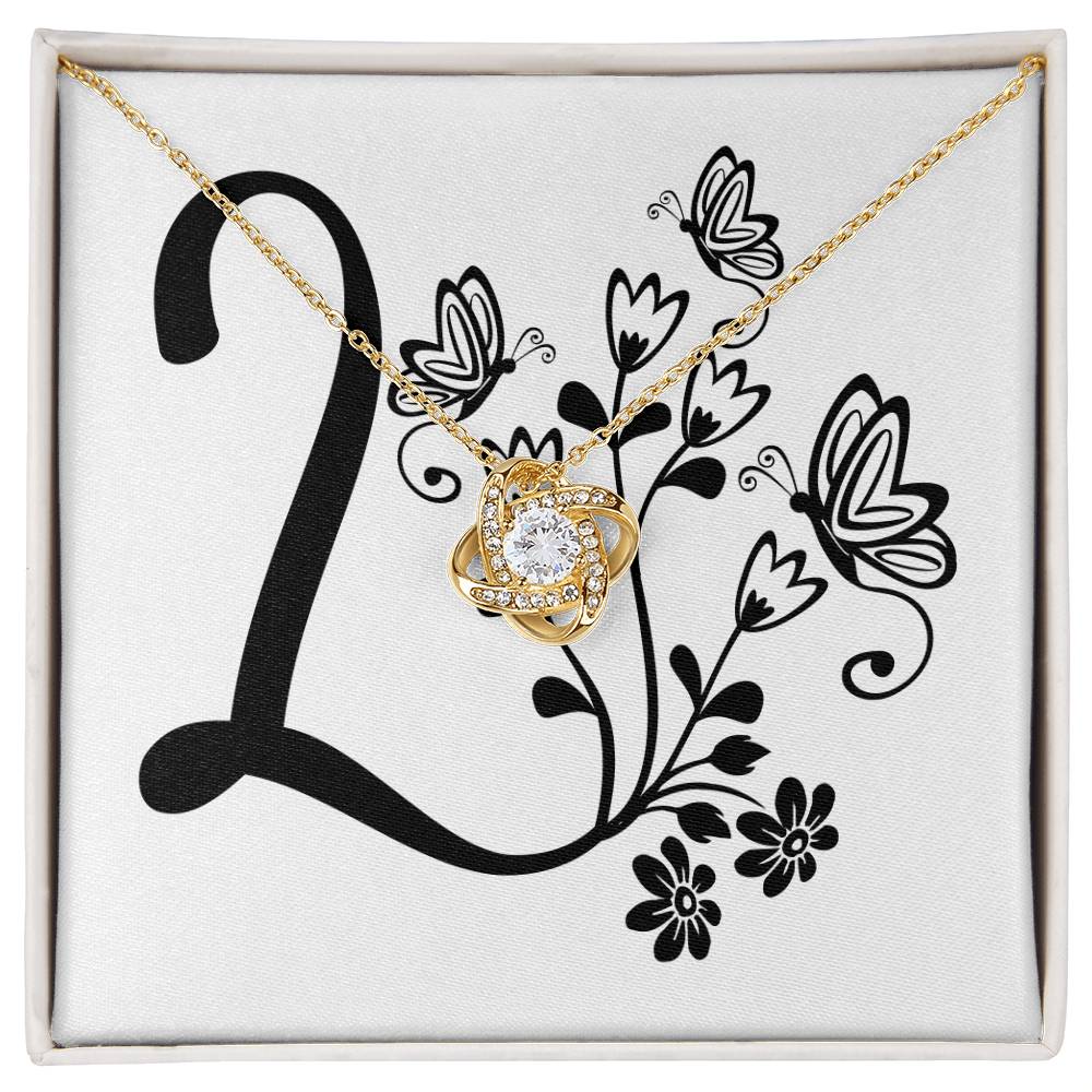 Botanical Monogram L - 18K Yellow Gold Finish Love Knot Necklace