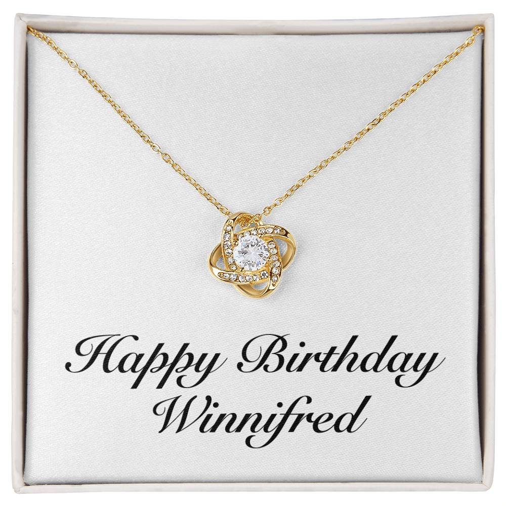 Happy Birthday Winnifred - 18K Yellow Gold Finish Love Knot Necklace