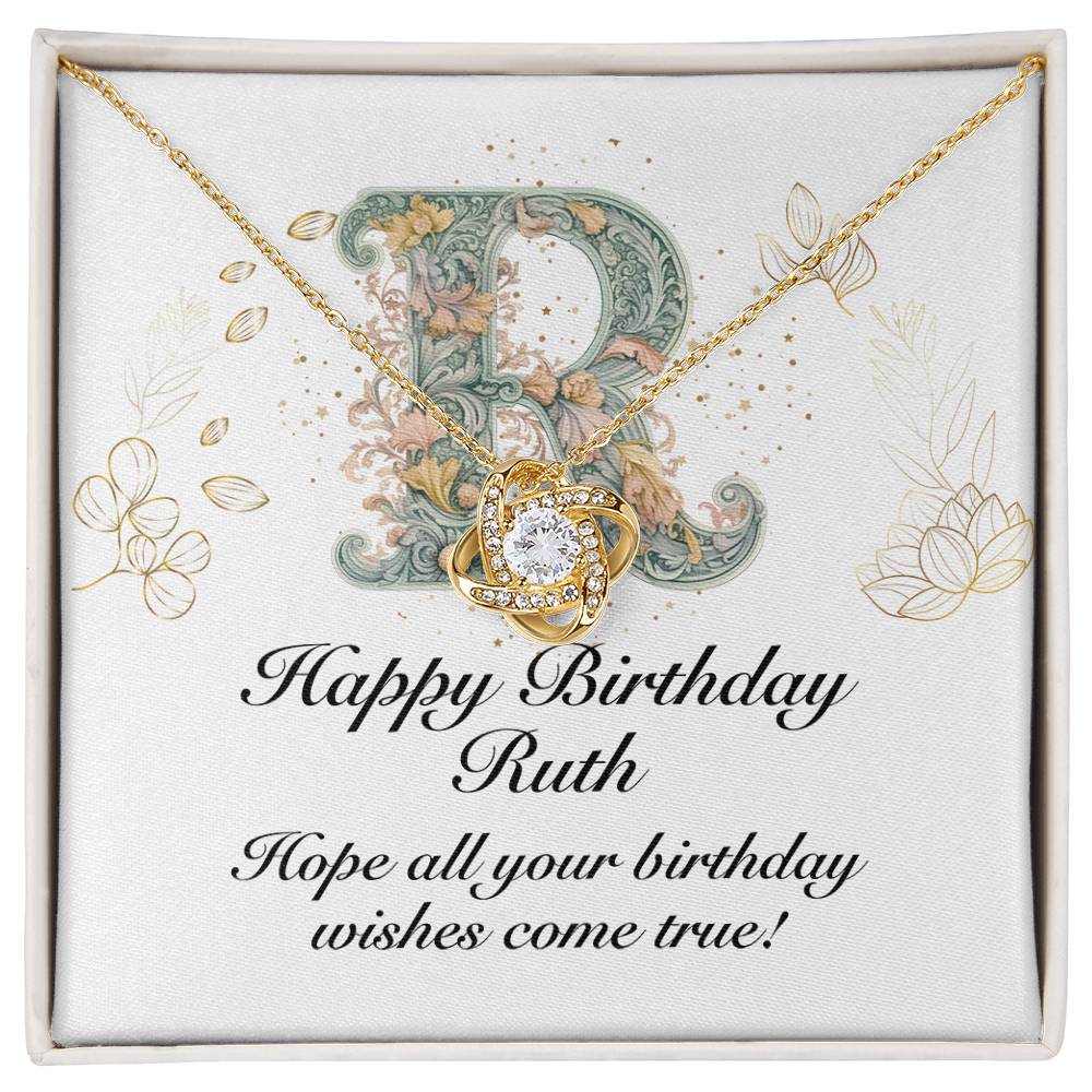 Happy Birthday Ruth v01 - 18K Yellow Gold Finish Love Knot Necklace