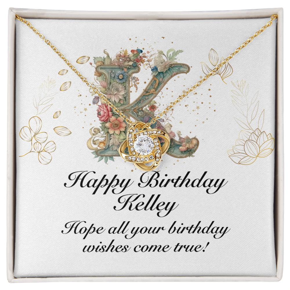 Happy Birthday Kelley v01 - 18K Yellow Gold Finish Love Knot Necklace