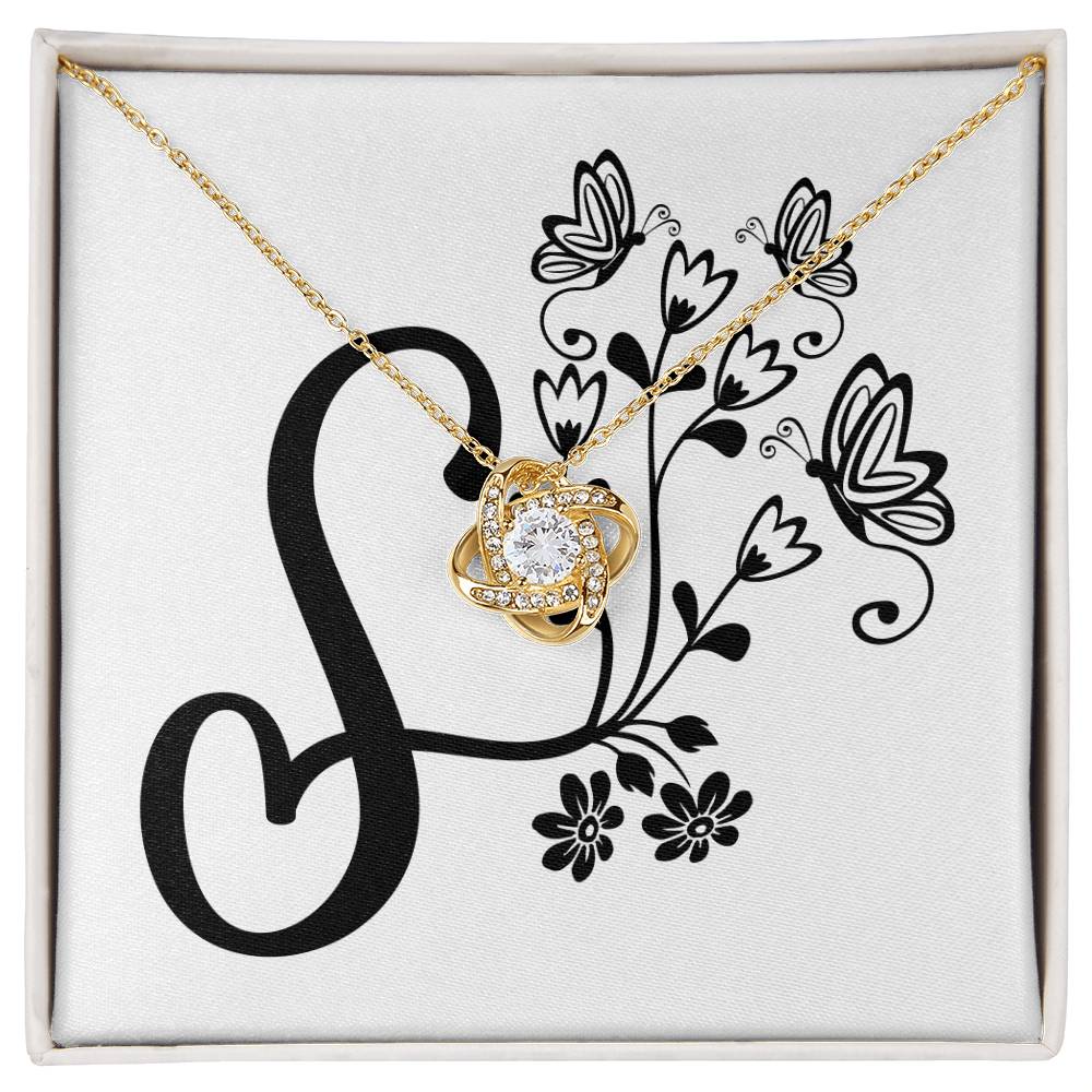 Botanical Monogram S - 18K Yellow Gold Finish Love Knot Necklace