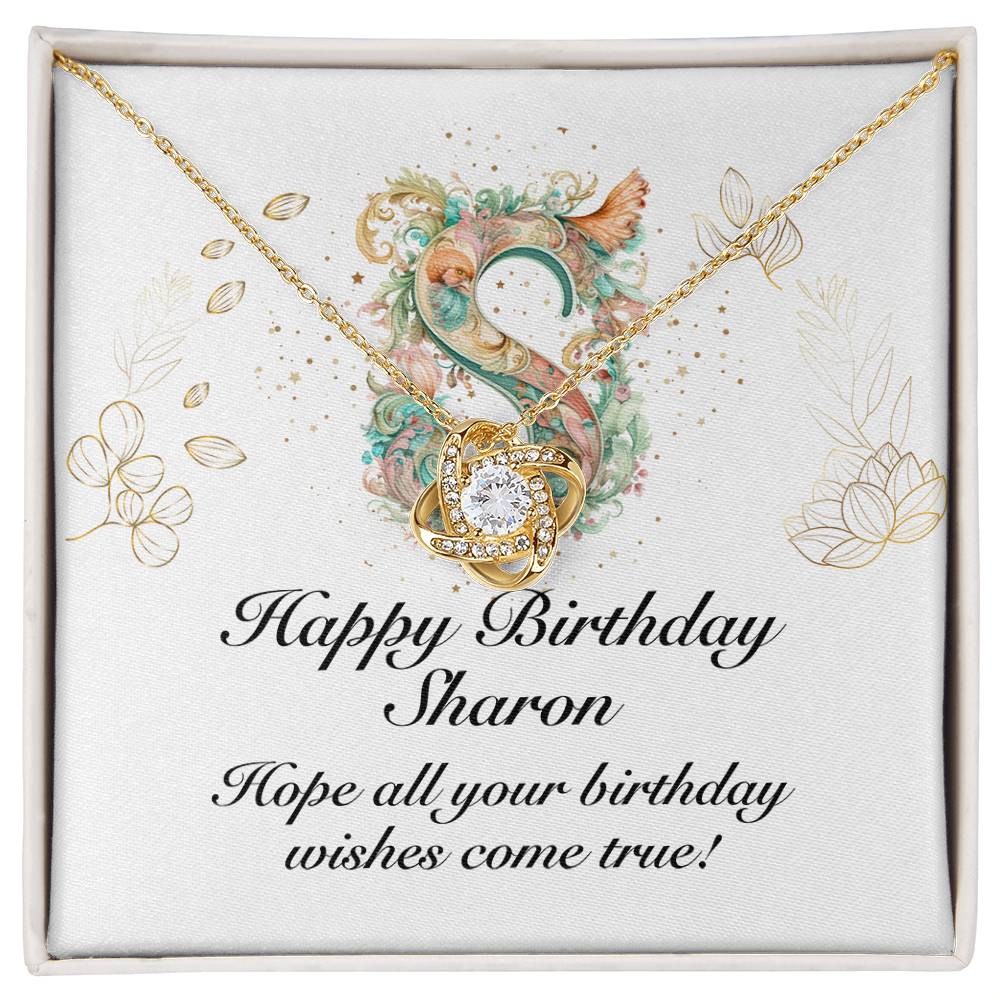 Happy Birthday Sharon v01 - 18K Yellow Gold Finish Love Knot Necklace