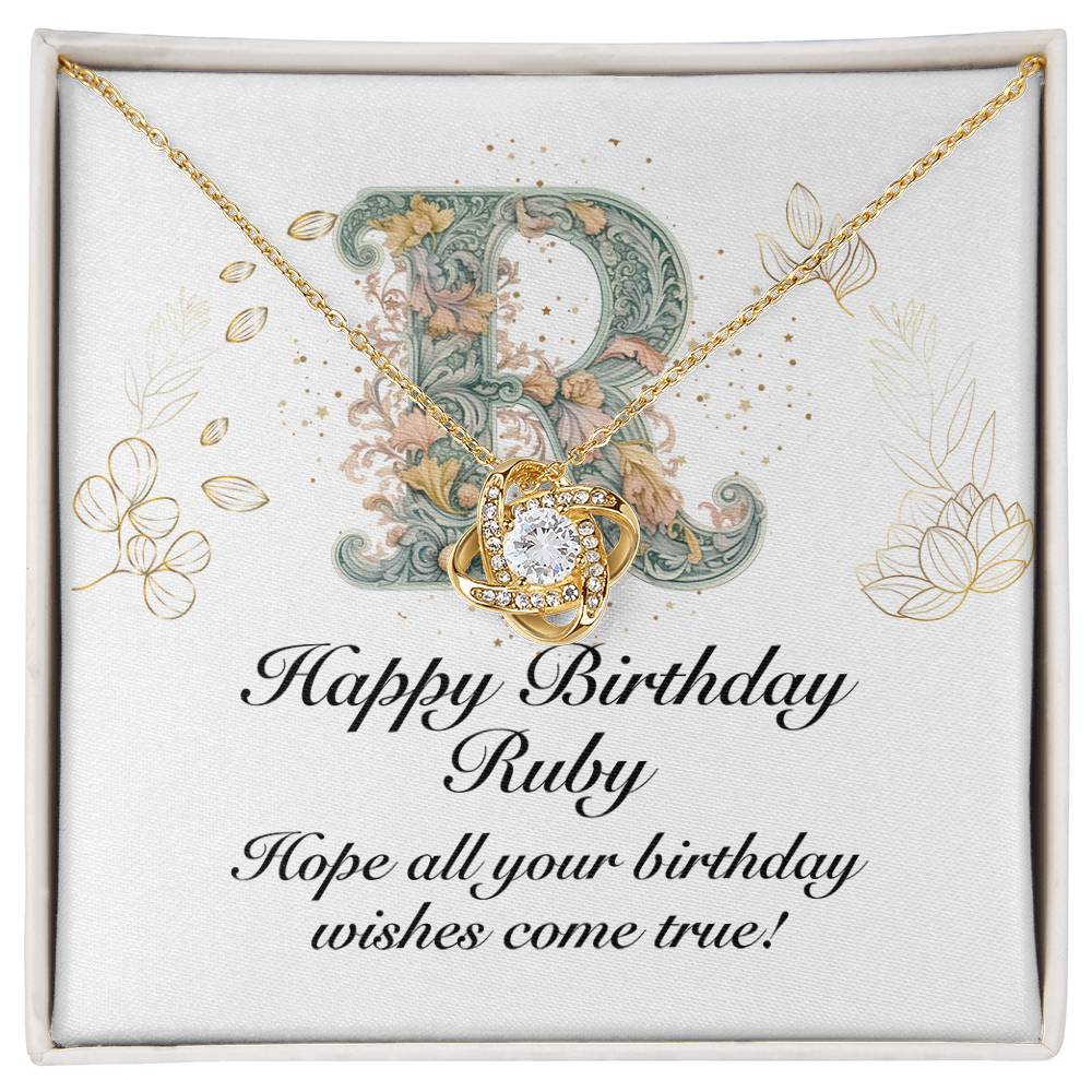 Happy Birthday Ruby v01 - 18K Yellow Gold Finish Love Knot Necklace