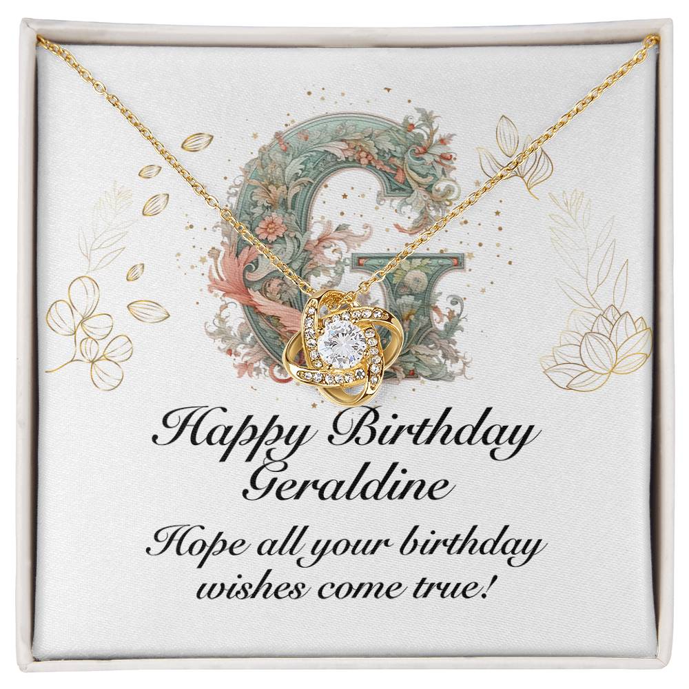 Happy Birthday Geraldine v01 - 18K Yellow Gold Finish Love Knot Necklace