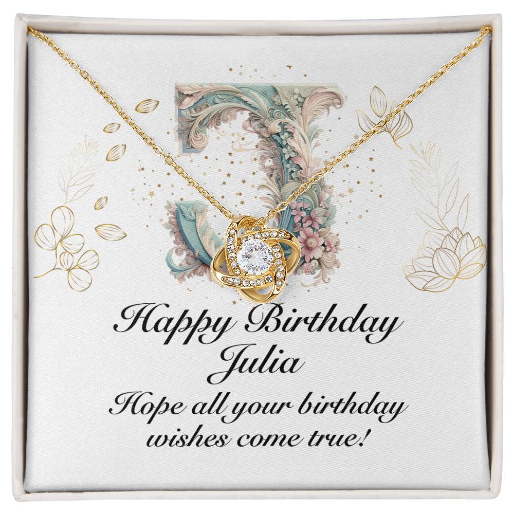 Happy Birthday Julia v01 - 18K Yellow Gold Finish Love Knot Necklace