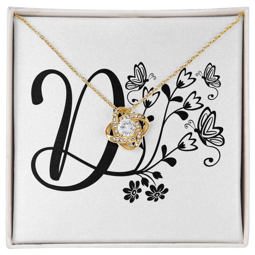 Botanical Monogram D - 18K Yellow Gold Finish Love Knot Necklace