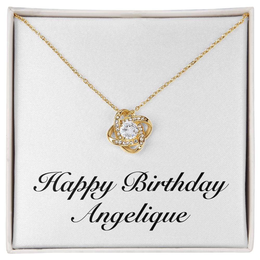 Happy Birthday Angelique - 18K Yellow Gold Finish Love Knot Necklace