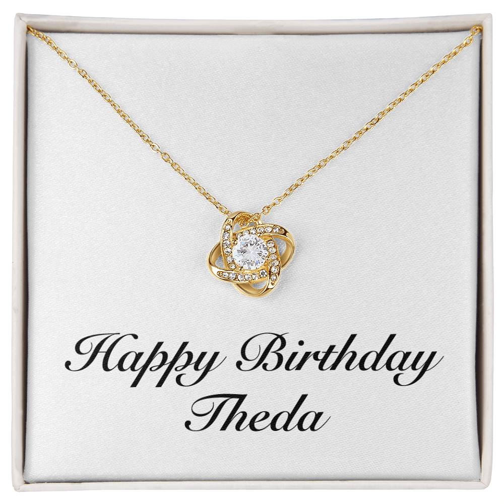 Happy Birthday Theda - 18K Yellow Gold Finish Love Knot Necklace