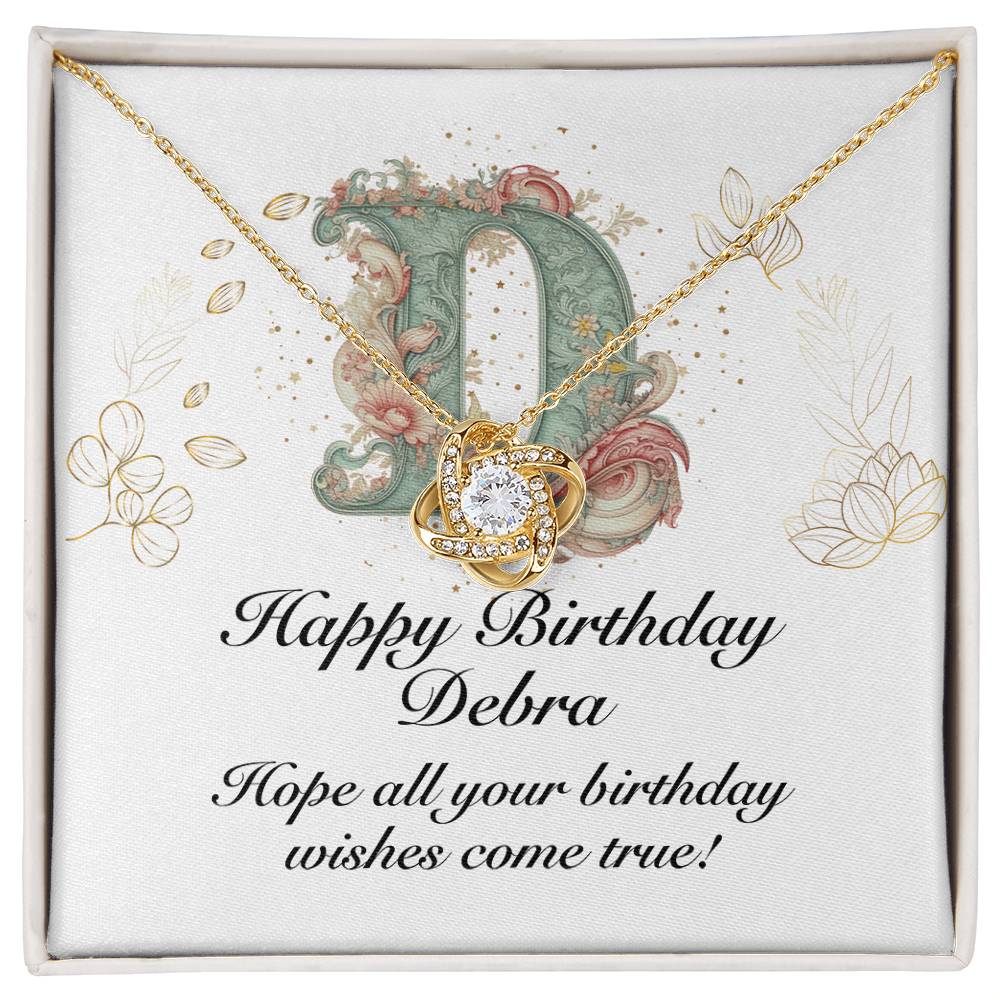 Happy Birthday Debra v01 - 18K Yellow Gold Finish Love Knot Necklace