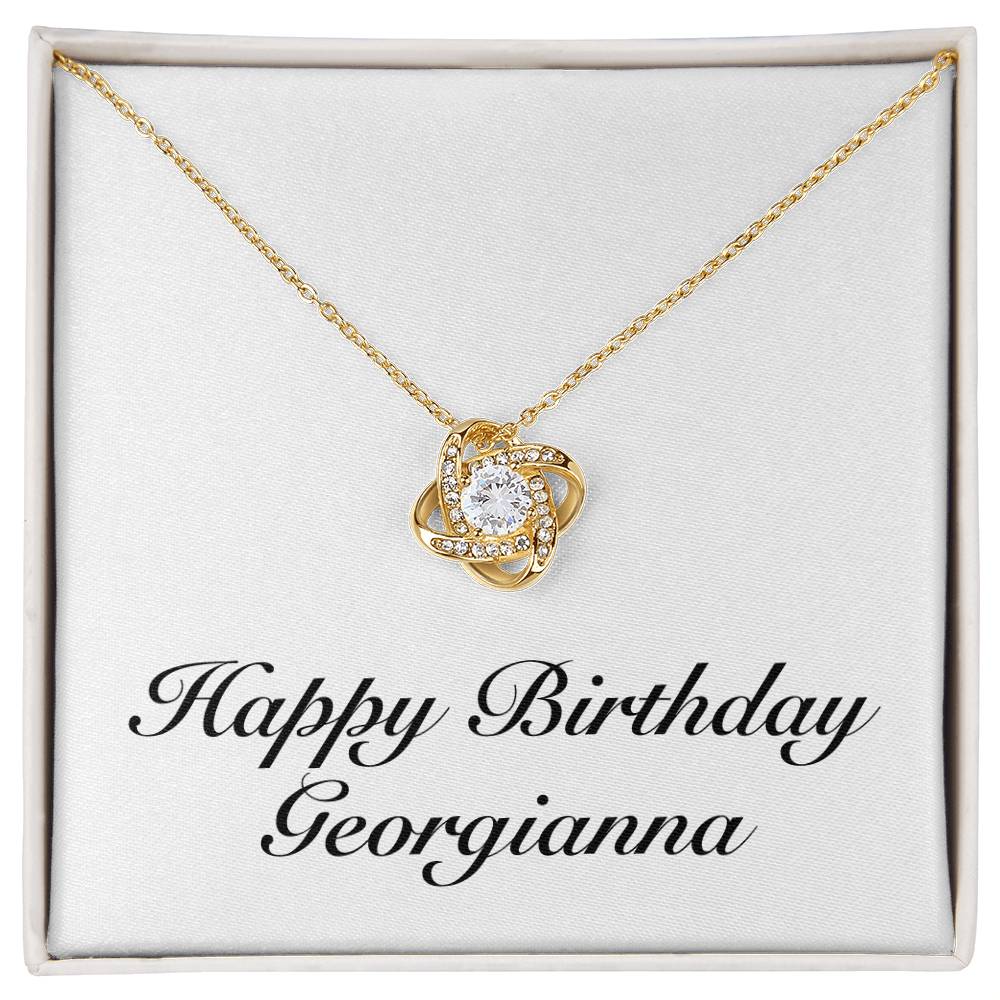 Happy Birthday Georgianna - 18K Yellow Gold Finish Love Knot Necklace