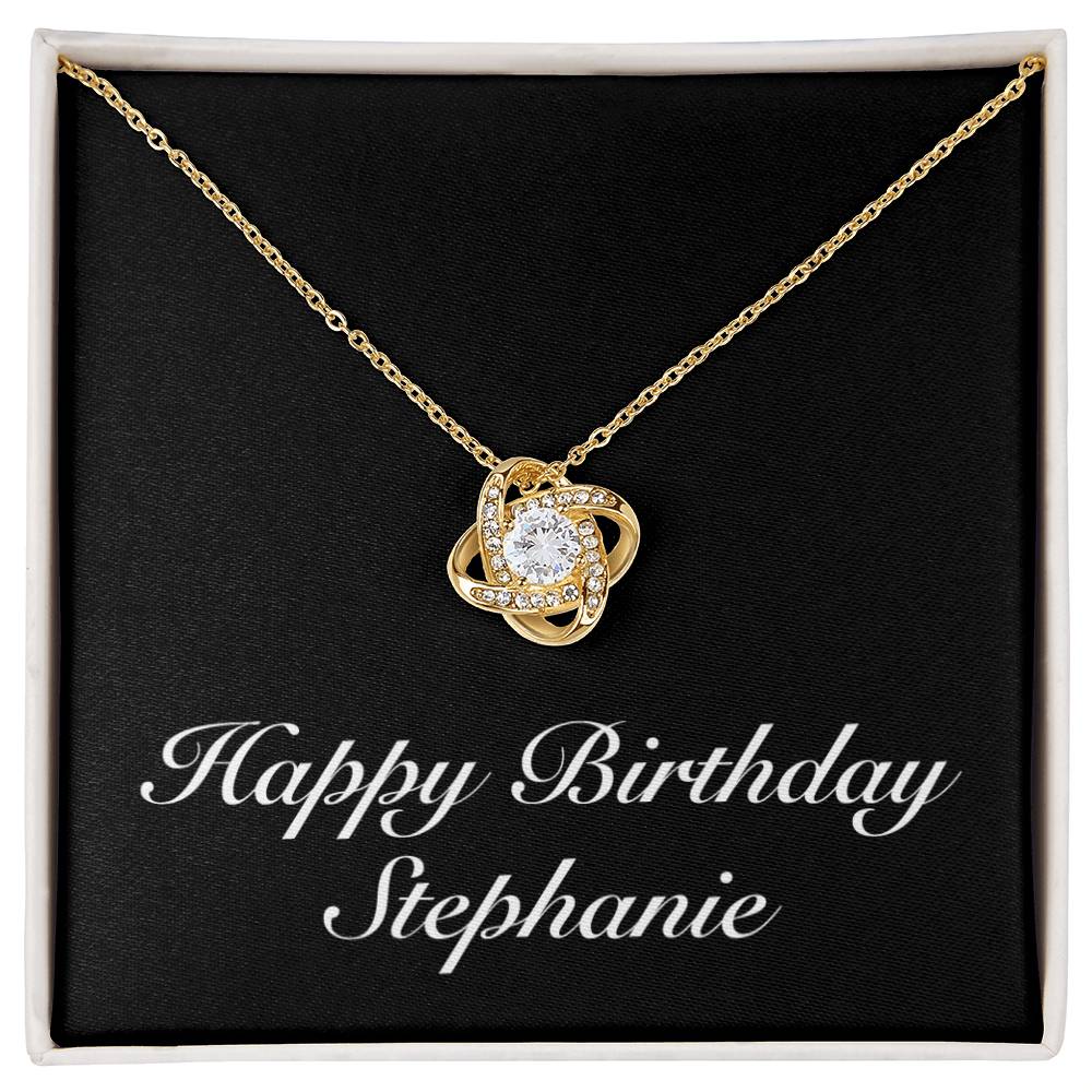 Happy Birthday Stephanie v2 - 18K Yellow Gold Finish Love Knot Necklace