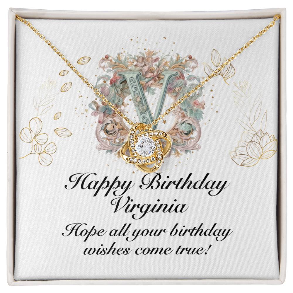 Happy Birthday Virginia v01 - 18K Yellow Gold Finish Love Knot Necklace