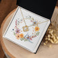 Boho Flowers Wreath Watercolor 10 - 18K Yellow Gold Finish Love Knot Necklace