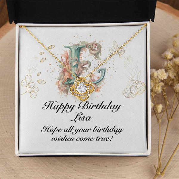 Happy Birthday Lisa v01 - 18K Yellow Gold Finish Love Knot