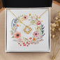 Boho Flowers Wreath Watercolor 01 - 18K Yellow Gold Finish Love Knot Necklace