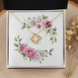Watercolor Pink Floral Frame 2 - 18K Yellow Gold Finish Love Knot Necklace