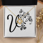 Botanical Monogram V - 18K Yellow Gold Finish Love Knot Necklace