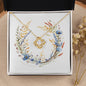Boho Flowers Wreath Watercolor 03 - 18K Yellow Gold Finish Love Knot Necklace
