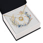 Boho Flowers Wreath Watercolor 03 - 18K Yellow Gold Finish Love Knot Necklace