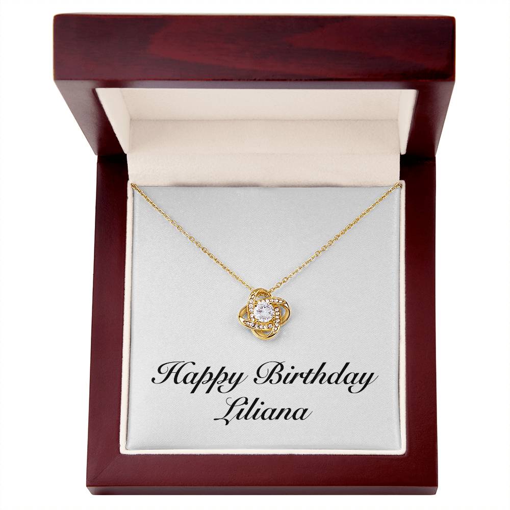 Happy Birthday Liliana - 18K Yellow Gold Finish Love Knot Necklace With Mahogany Style Luxury Box