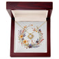 Boho Flowers Wreath Watercolor 14 - 18K Yellow Gold Finish Love Knot Necklace With Mahogany Style Luxury Box