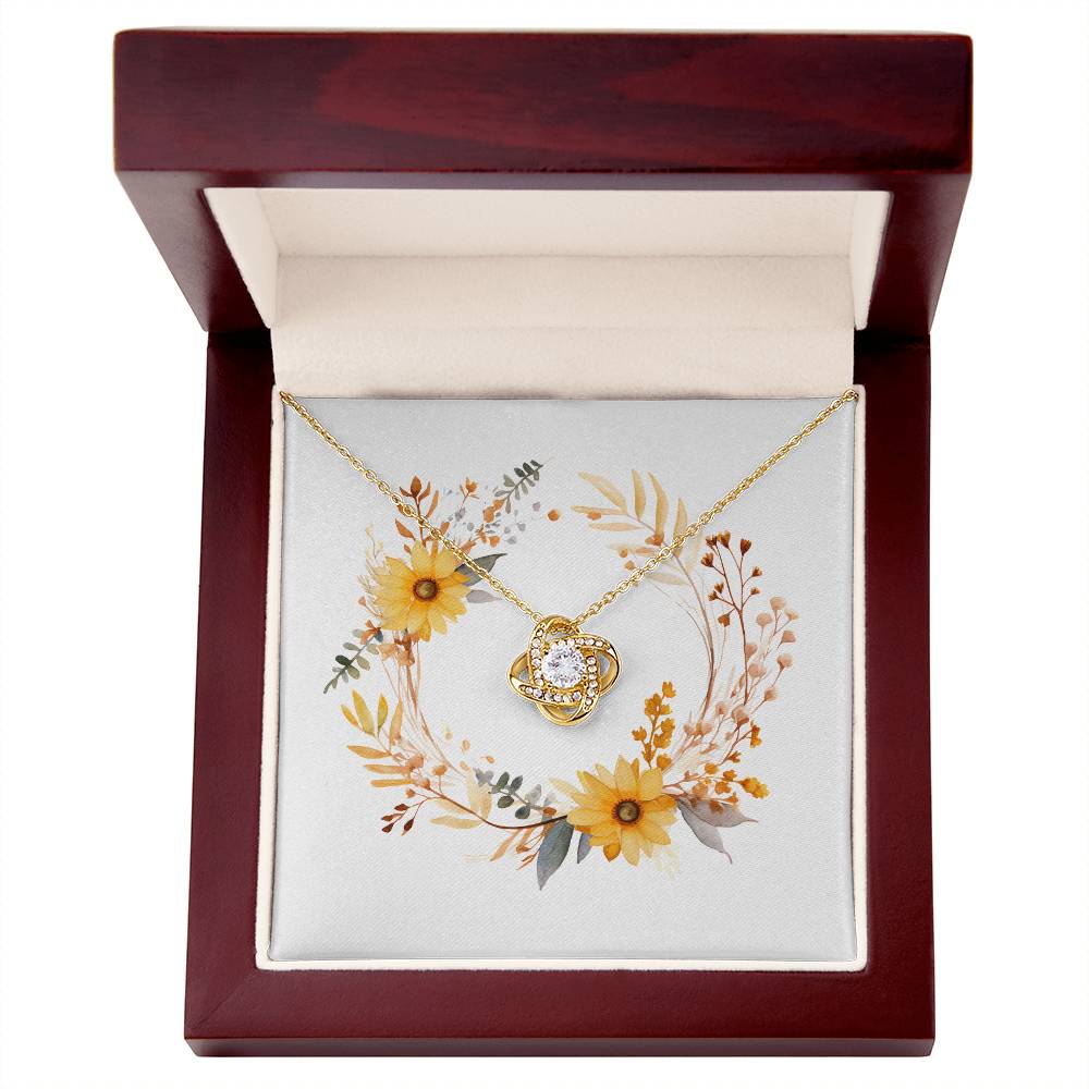 Boho Flowers Wreath Watercolor 05 - 18K Yellow Gold Finish Love Knot Necklace With Mahogany Style Luxury Box