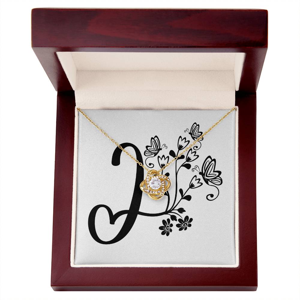 Botanical Monogram I - 18K Yellow Gold Finish Love Knot Necklace With Mahogany Style Luxury Box