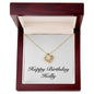 Happy Birthday Holly - 18K Yellow Gold Finish Love Knot Necklace With Mahogany Style Luxury Box
