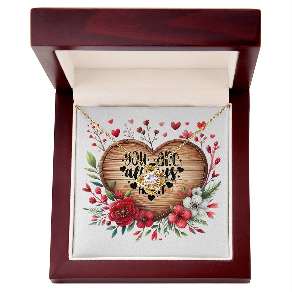 You Are Always In My Heart - 18K Yellow Gold Finish Love Knot Necklace With Mahogany Style Luxury Box