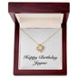 Happy Birthday Jayme - 18K Yellow Gold Finish Love Knot Necklace With Mahogany Style Luxury Box