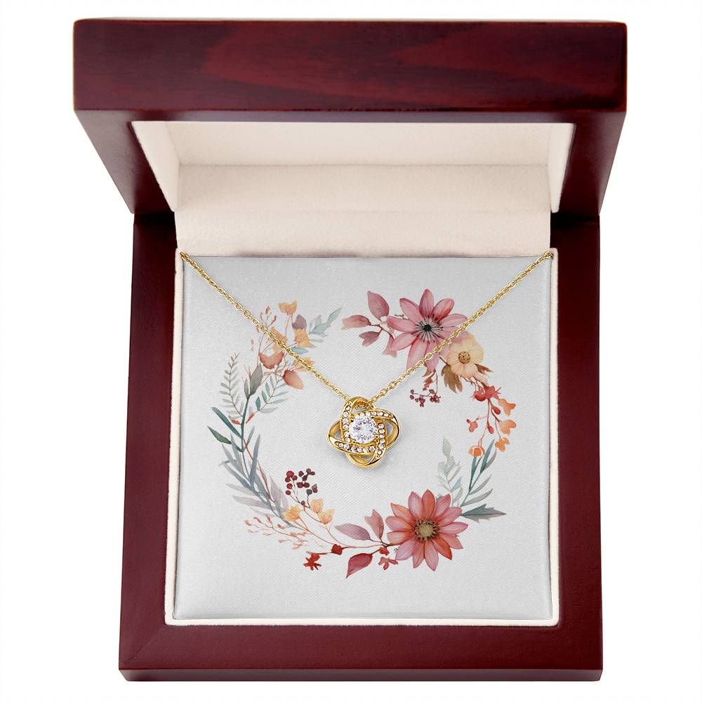 Boho Flowers Wreath Watercolor 20 - 18K Yellow Gold Finish Love Knot Necklace With Mahogany Style Luxury Box