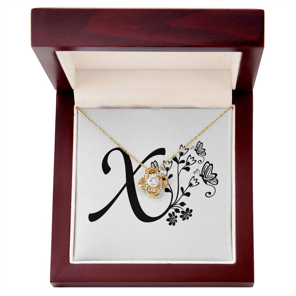 Botanical Monogram X - 18K Yellow Gold Finish Love Knot Necklace With Mahogany Style Luxury Box