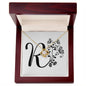 Botanical Monogram R - 18K Yellow Gold Finish Love Knot Necklace With Mahogany Style Luxury Box