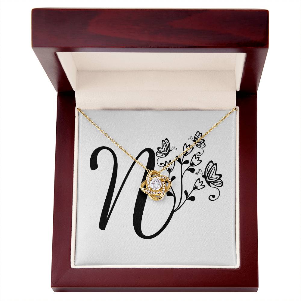 Botanical Monogram N - 18K Yellow Gold Finish Love Knot Necklace With Mahogany Style Luxury Box